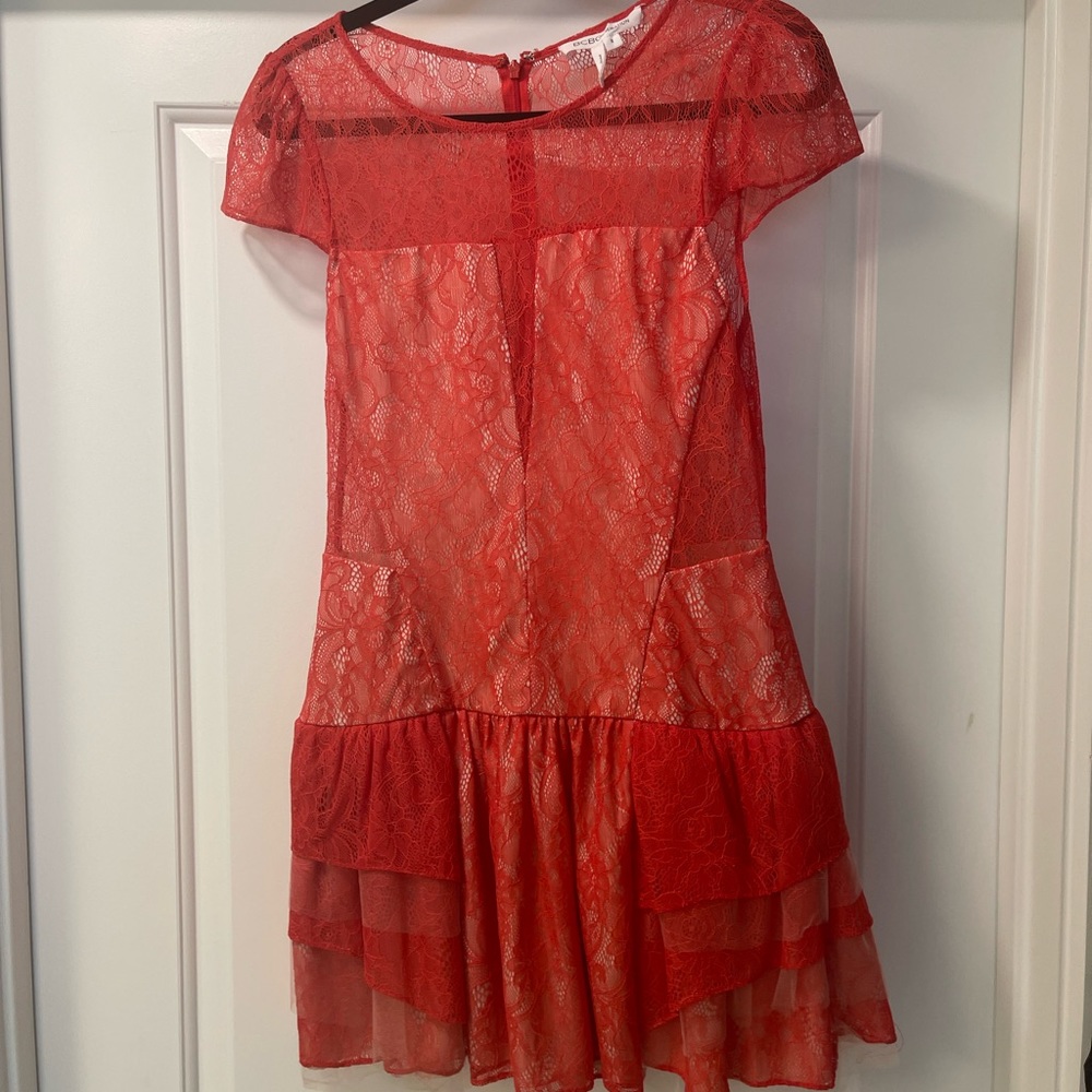 BCBGirls lace coral red dress! Size 8! Worn once - Picture 4 of 5